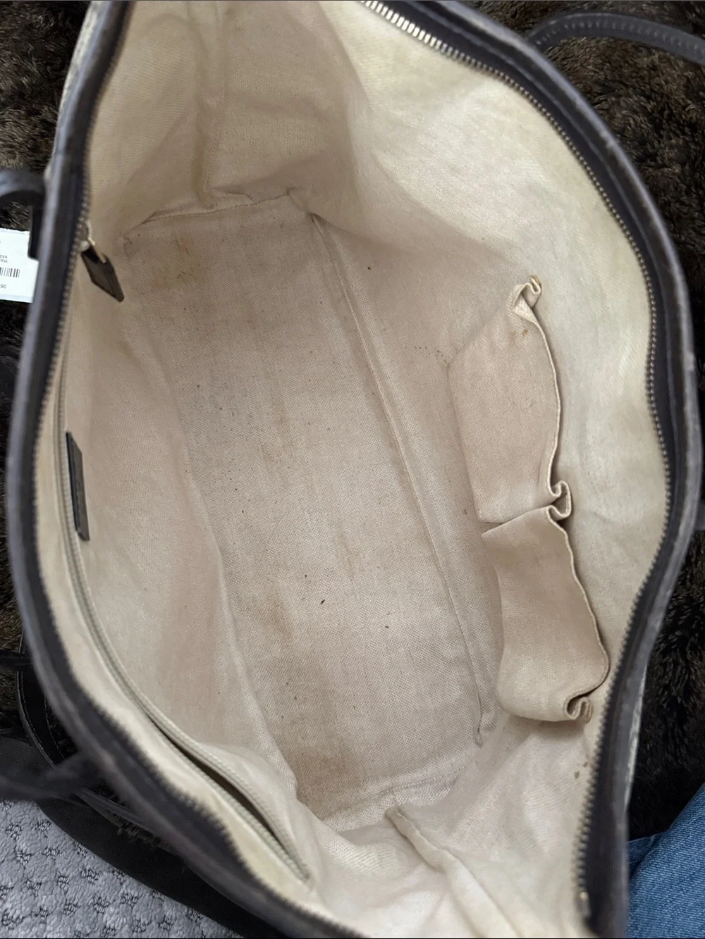 Gucci Beige GG Supreme Canvas Tote with Brown Trim